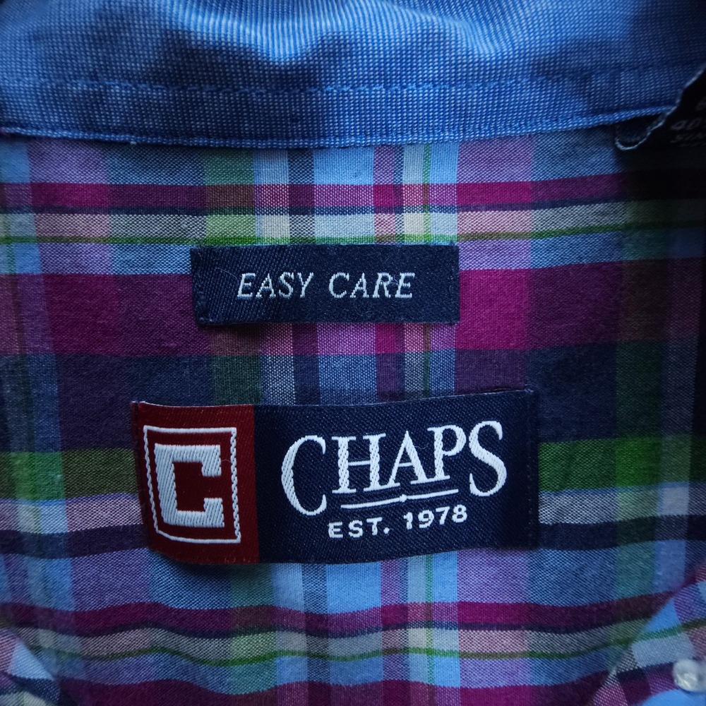 Chaps Plaid Shirt Mens Large Purple Green Skate Streetwear Button Down Easy Care - Picture 3 of 7